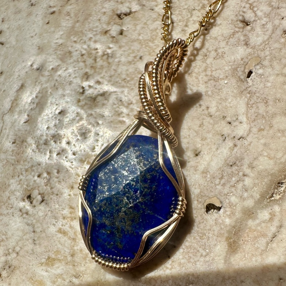 14k Gold Filled Lapis Gemstone Necklace Pendant